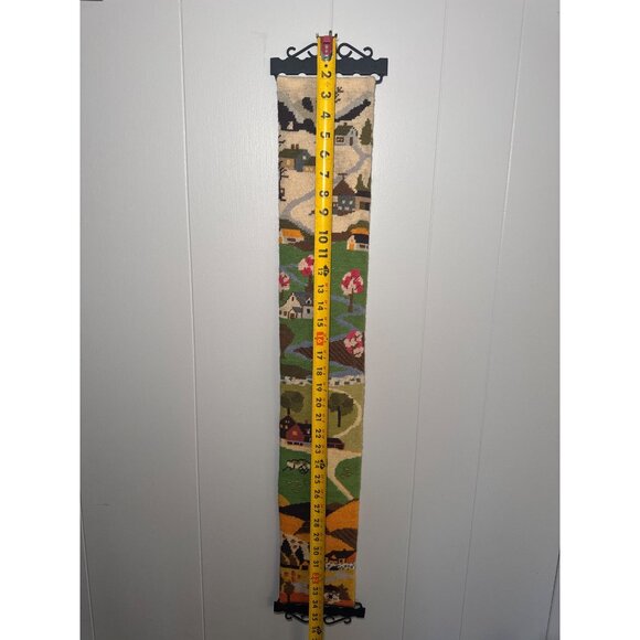 Vintage Needlepoint Tapestry Wall Hanging 4 Seasons Iron Hardware Handcrafted - Picture 6 of 8